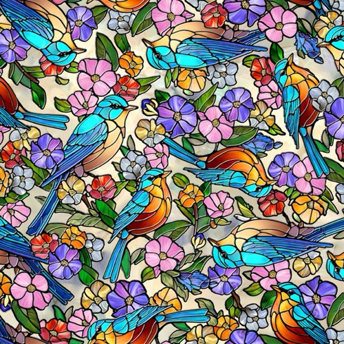 Sunlit birds stained glass - sunlit,