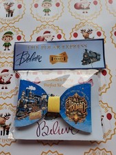 Handmade Dark Blue Polar Express Hair Bow Train & Ticket 3.5" Alligator Clip