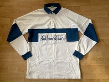 Men’s Vintage United Colours Of Benetton Rugby Shirt White Blue Size Medium 