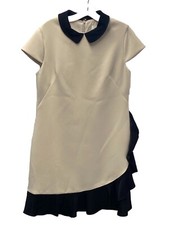 Kate Spade NY Dress Size 14 A Line Cap Sleeve Pink/Beige  W/Black Trim & Ruffle