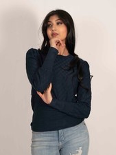 EX-M&S Women's  Diamond Stitch Textured Crew Neck Jumper