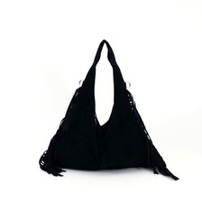Black vera pelle suede fringed - pelle,