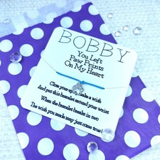 PERSONALISED You Left Paw Prints On My Heart Wish Bracelet, Dog Loss Sympathy 