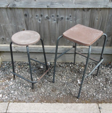 Reclaimed Vintage Original School Laboratory Office Factory Industrial Stools x2