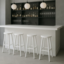 4X White Wooden Extra Firm Kitchen/Dining Breakfast Barstools, Height 70cm