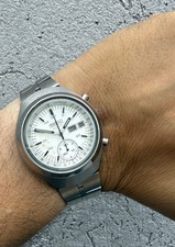 Vintage Seiko 6139-7100 Helmet Dark Vader March 1977 White S.s Watch