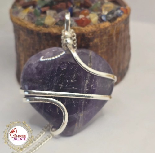 Natural amethyst heart silver - natural,