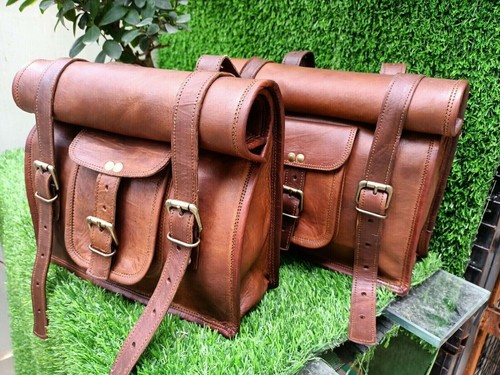 Leather saddlebags pouch brown - leather,