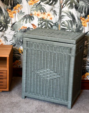 wicker laundry basket / rattan toy chest / sage green linen bin / storage trunk