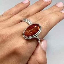 Amber Gemstone Ring Solid 925