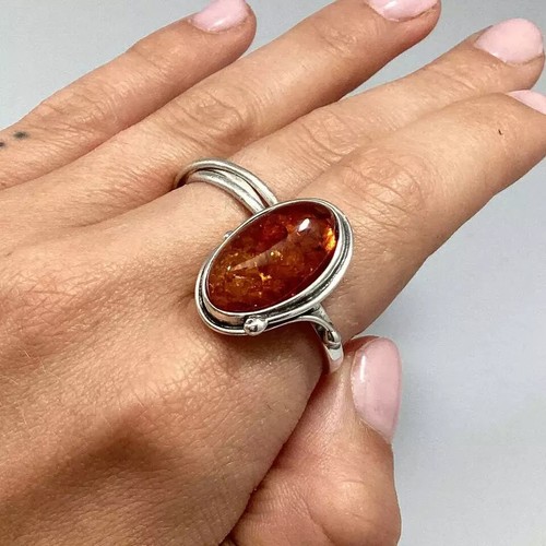 Amber gemstone ring solid - solid, 925