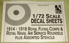 Blue Ride Decals BR218 British Roundels 1914-18 & Stencils decal in 1:72 Scale