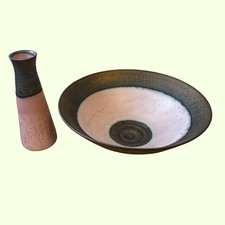 Beautiful Martin Silber Studio Pottery Bowl And Vase Pink Bronze Lucie Rie Style