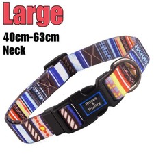 Large Dog Collar Striped Adjustable Durable D-Shackle Colourful Roses & Poetry