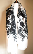 Large Skull Print Scarf White