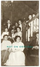 Vintage Old 1905 Photo of Wealthy Edwardian Era Men & Women Inside on Staircase