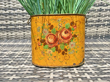 ANTIQUE / VINTAGE FRENCH TOLEWARE FLORAL TIN PLANTER PLANT POT REGENCY STYLE