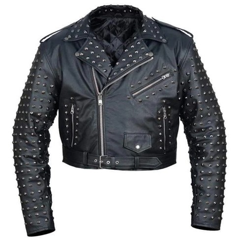 Men black studded leather - black,