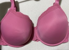 M&S FABULOUS UNDERWIRED FULL CUP T Shirt Bra With LACE  In PINK Size 34F