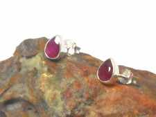 Pink Sterling Silver 925 Drop Ruby Stud Earrings - 5x7mm