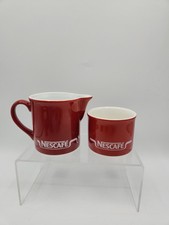 Vintage Nescafe Coffee Red & White Ceramic Milk Jug & Sugar Bowl - Kilncraft