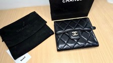 Chanel Authentic Timeless Classic Tri-fold Black Lambskin Leather Wallet