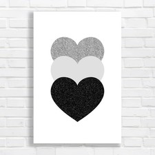 Glitter Hearts Black White