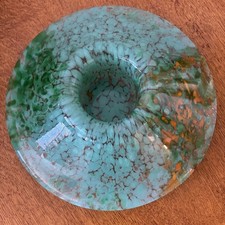 Monart Scottish Art Glass Green Copper Aventurine Vintage Glass Bowl 1930s 1940s