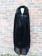VINTAGE ORIGINAL 193Os BLACK VELVET CAPE WITH TASSEL DETAIL SIZE S