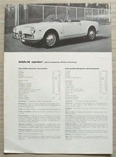 ALFA ROMEO GIULIA SPIDER Car Sales Specification Leaflet c1960