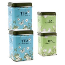 Vintage Retro Tea Storage Caddy Tins Square Metal Containers 8cm & 10cm