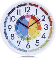 12 Inch Silent Telling Time Teaching Clock, Learning Wall Clock for Kids Boys Gi