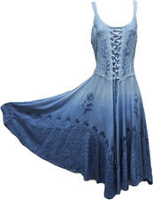 Knee Length Boho Dress Casual Blue Ombre Rayon Flare Corset One Size 12 14 16