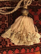 FABULOUS PAIR LARGE CHAMPAGNE & GOLD TASSELLED CURTAIN TIE BACKS VGC
