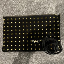 Women Leather Suede Envelope Clutch Bag Gold Stud Ladies Evening Party 