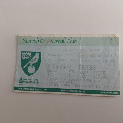 Ticket stub norwich city v - -,