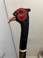 Welsh Handcrafted Carved Cock Pheasant Head Handle Walking Stick _131 cm