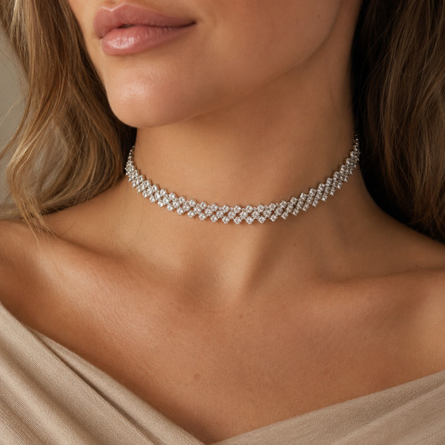 Choker necklace crystal - necklace, row