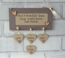 Mum, Nan, Grandma, Grandchildren 3-12 hearts wooden sign FAMILY gift shabby chic