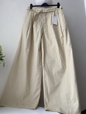 ZARA Wide Leg High Waisted Beige Trousers with Belt – Size UK 12 – New with Tags