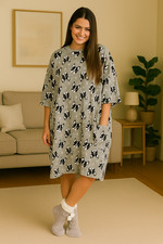 Jersey Ladies Nightdress Long Sleeve Pockets DOG gown Soft Stretchy Night Shirt