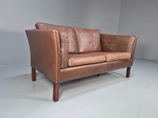 Vintage Danish Two Seater Sofa Brown Leather Mid Century Design 70s EB10070 M2SS