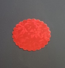 20 X Large Red Holographic Card scalloped die cut Round Shapes 220gsm