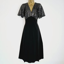 NEW Ex WALLIS 10-20 Black Sequin Fit & Flare Sparkle Occasion Midi Dress