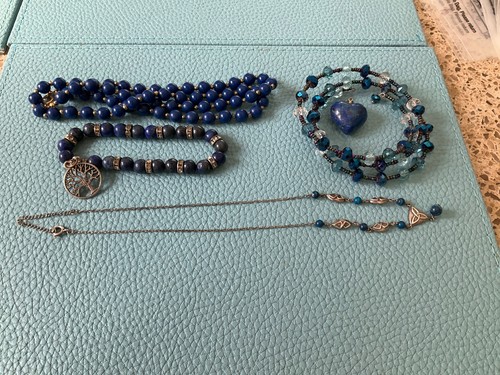 Blue bead necklace bracelets - blue, necklace,
