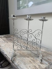  Shabby chic distressed three cup candelabra with scrolls. Creamy green.