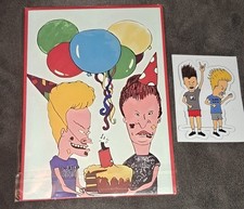 BEAVIS AND BUTT-HEAD Birthday Card & Vinyl Sticker Funny 90s Heavy Metal Duo MTV