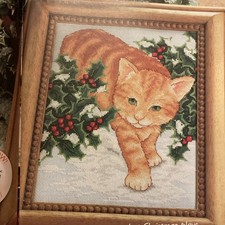 Ginger cat kitten and Holly Christmas Cross Stitch Chart