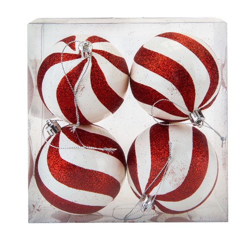 Red white stripe baubles - white,