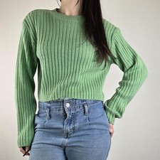 Womens Light Green Ribbed Long